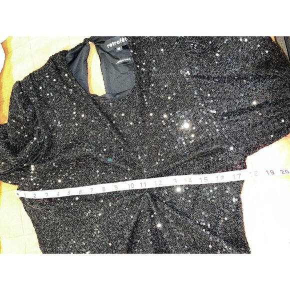 Retrofete Flynn Ruched Sequin Tulle Mini Dress Medium Black Puff Sleeve Shoulder - Picture 7 of 10